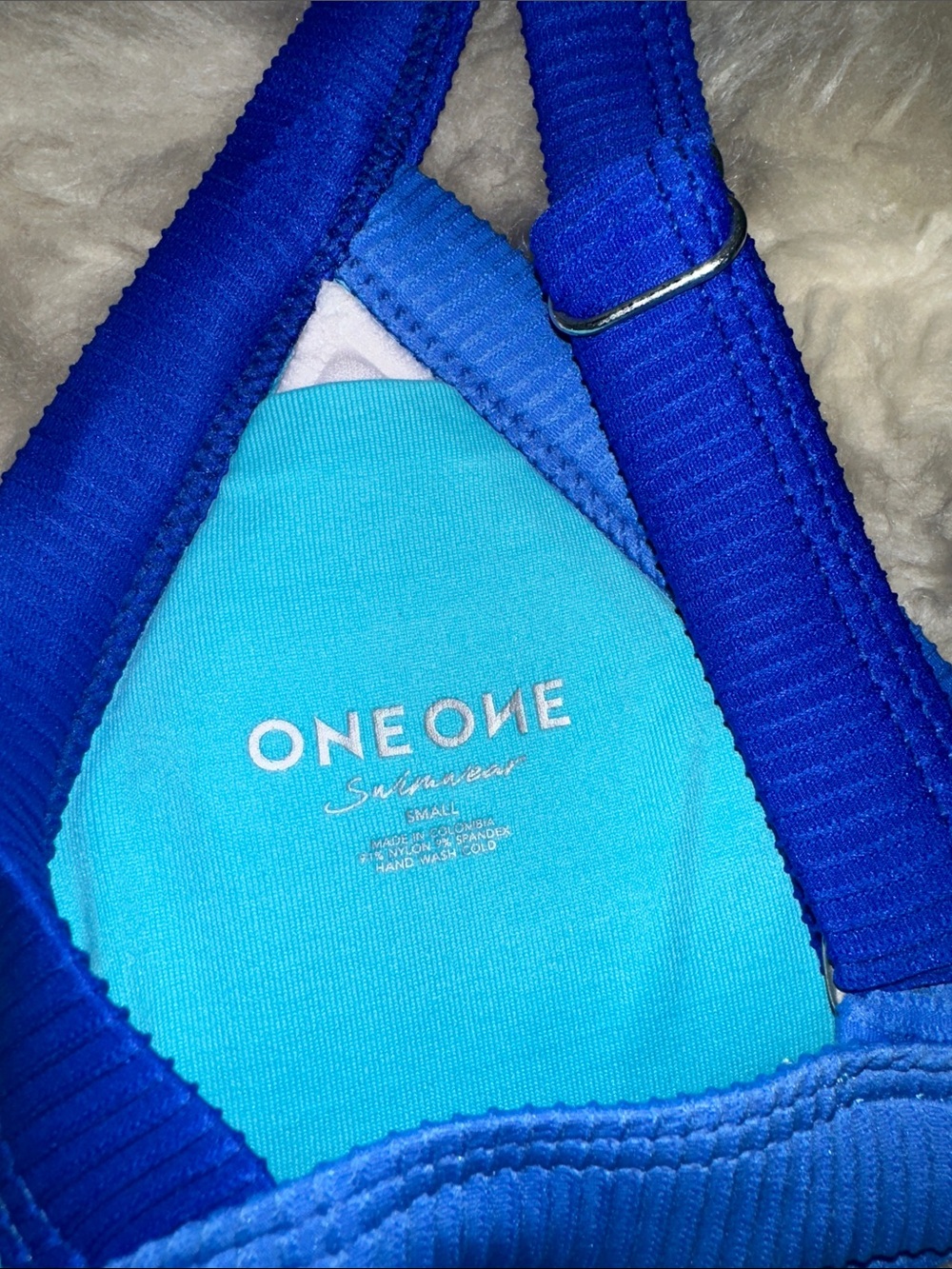OneOne Two-Tone Blue Ribbed Triangle Bikini Set - Picture 2 of 4